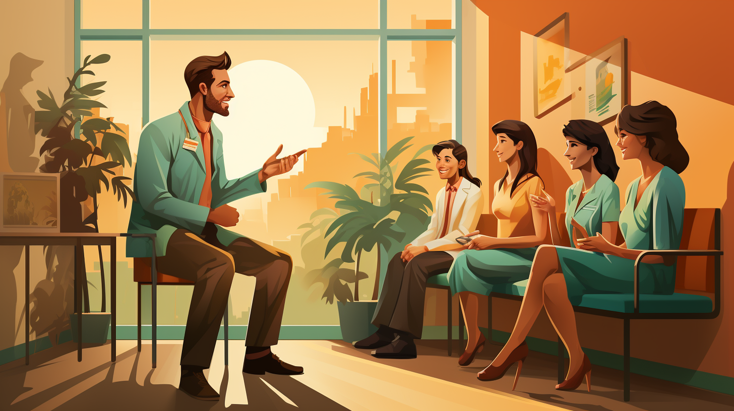 Image of a Chiropractor telling a story to a group of patients